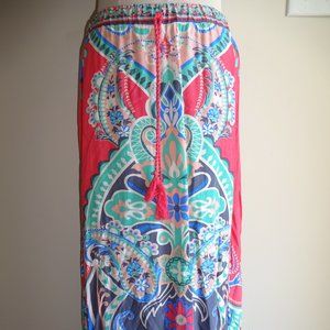 Womens Flying Tomato Maxi Flared Skirt S Paisley Flowers Red Green Blue Tan